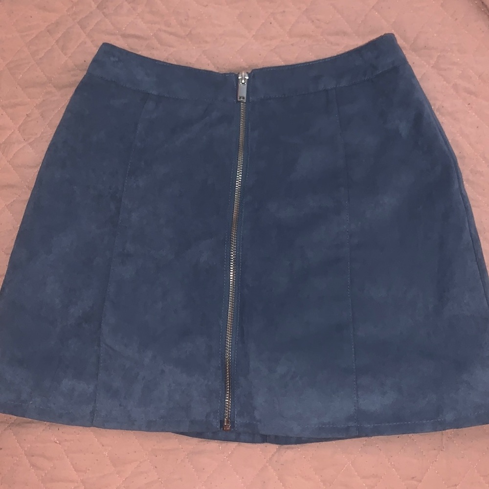 blue zip up skirt